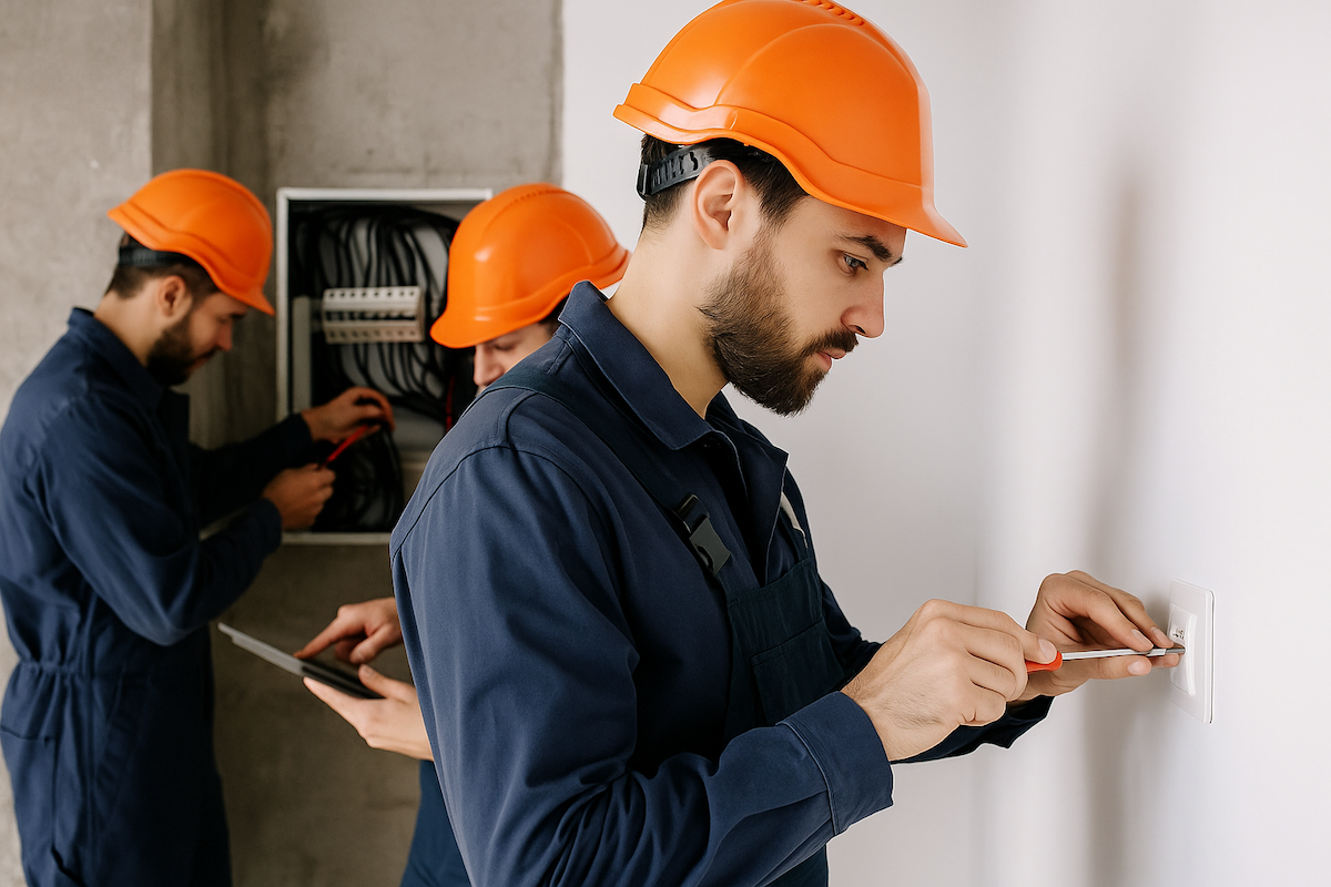 Elektrikář v helmě